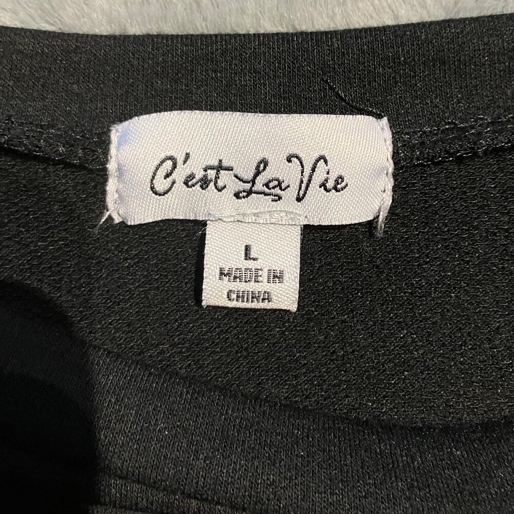 Cest La Vie Black Long Sleeve Women's Top Large - Picture 2 of 7